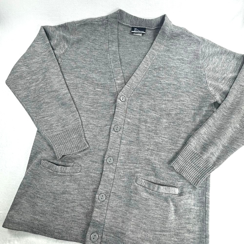 Mens Cardigan Sweater Button Up Gray V Neck Casual‎ Wear Teacher Grandpa Sz Med